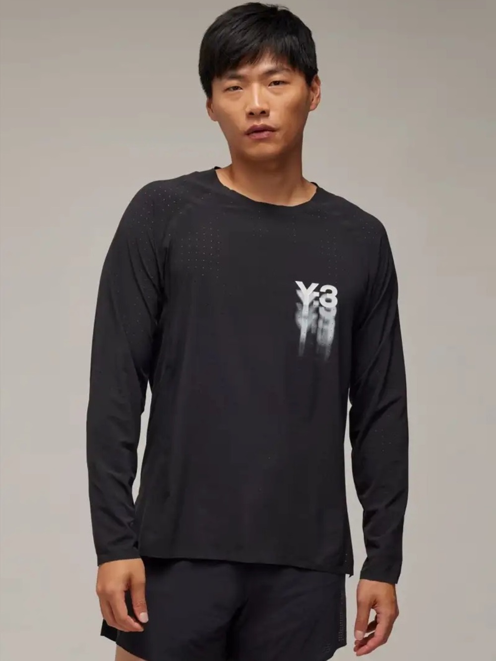 Y-3- Woven Stretch Running Long Sleeve T-Shirt Black Size S